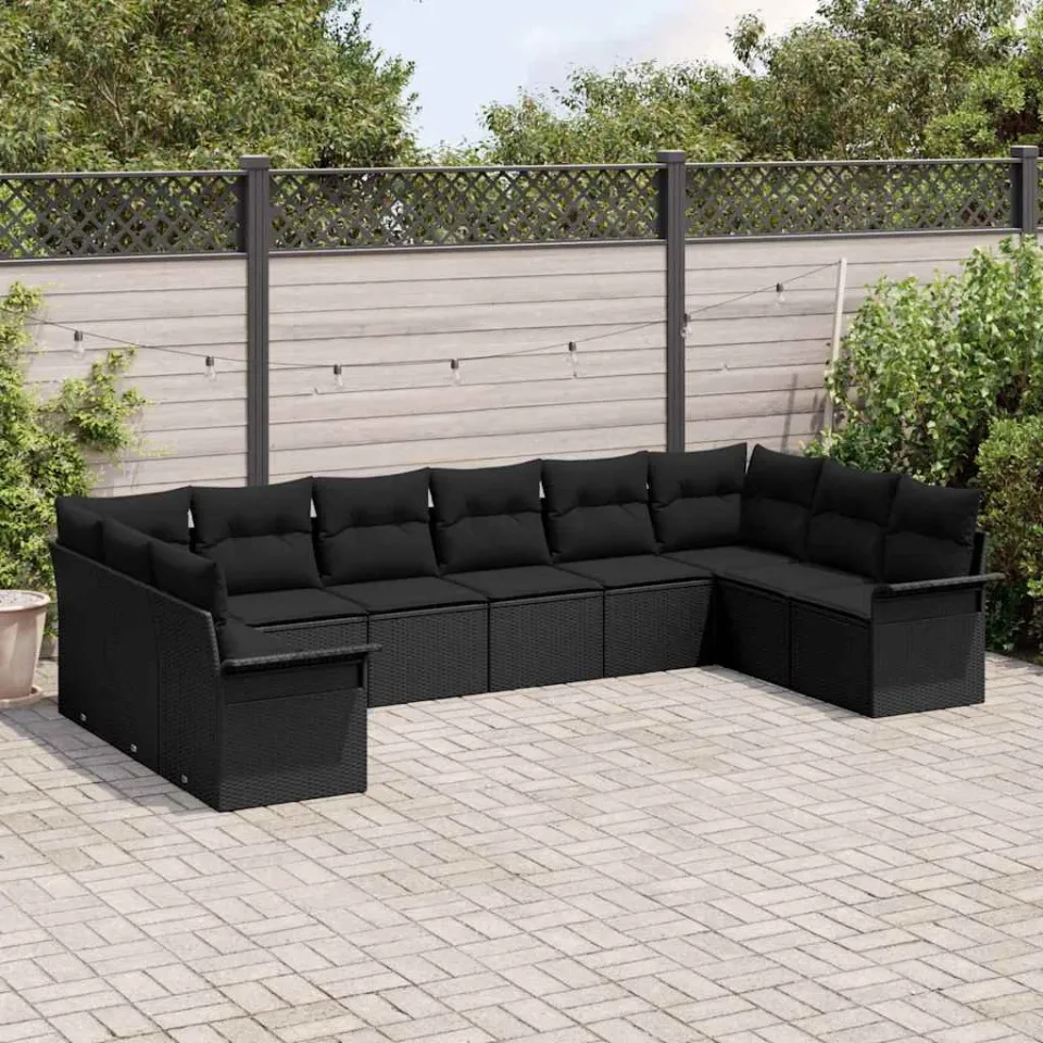vidaXL Tuin Sofa Set 10 st Zwart poly rattan, foto 3