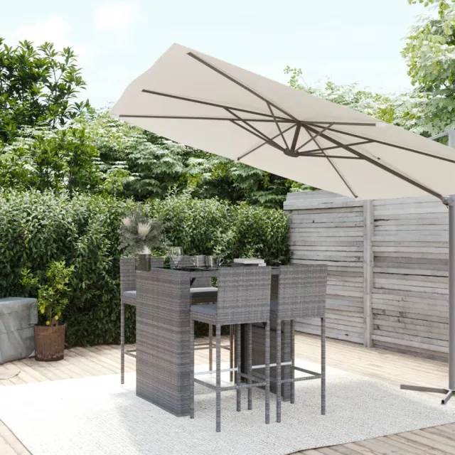 vidaXL 5-delige Tuinbarset met kussens poly rattan grijs, foto 2