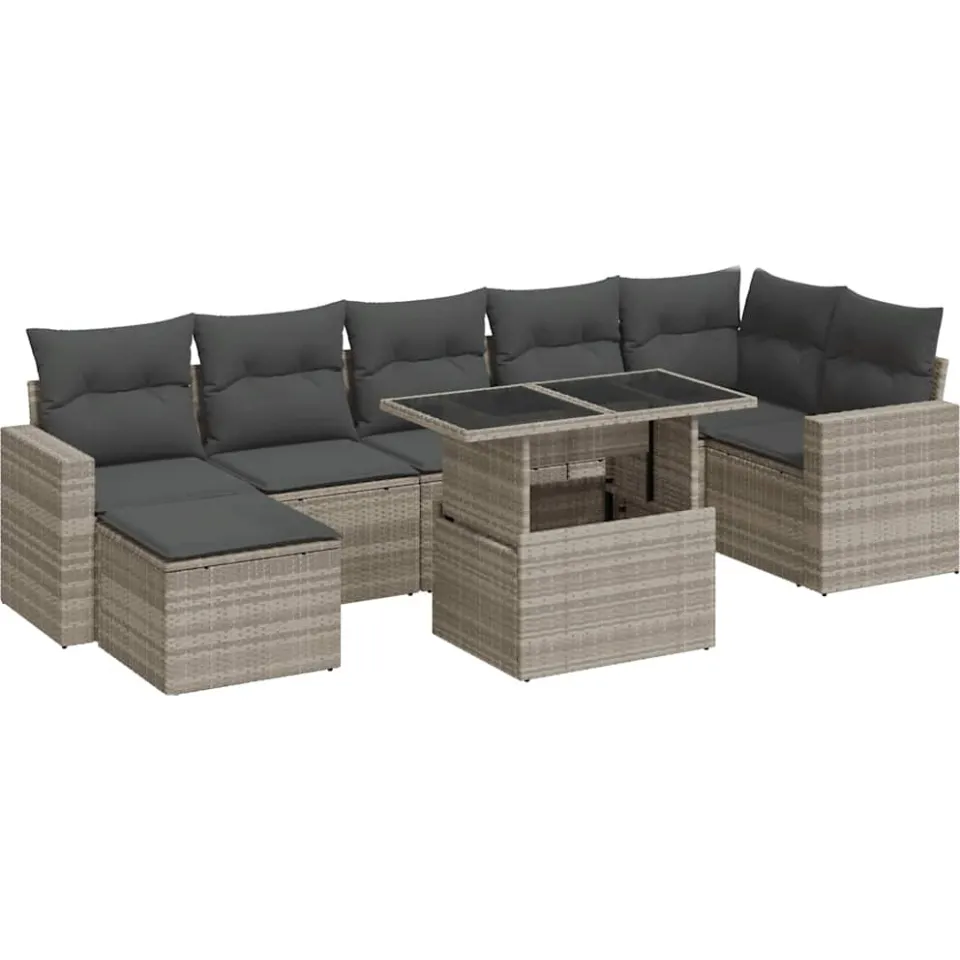 vidaXL 8-delige Loungeset met kussens poly rattan lichtgrijs grijs, foto 3