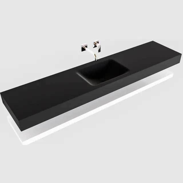 Boss & Wessing Badkamermeubel BWS Ibiza 200 cm met Mat Wit Planchet Solid Surface Wastafel Mat Zwart (acht varianten)