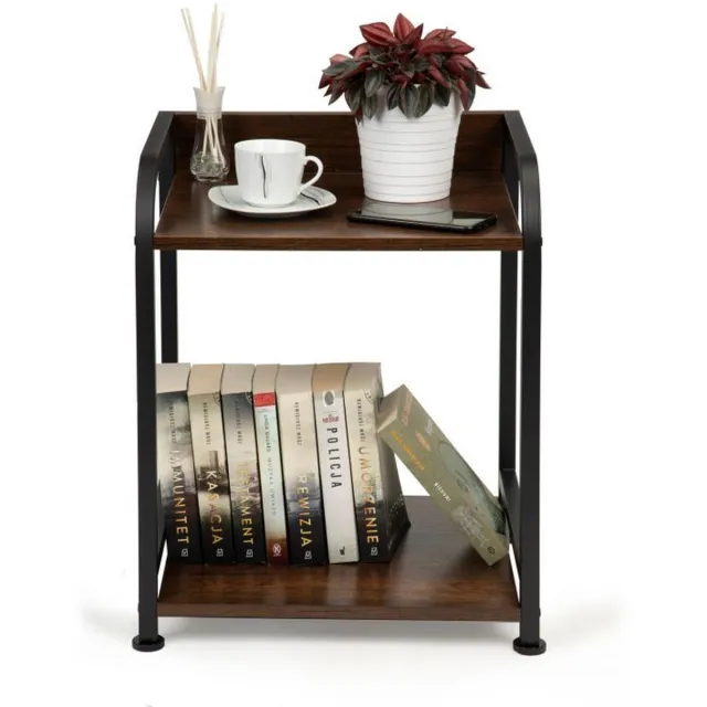 Multistore Modern home loft stijl nachtkastje met 2 niveaus - Gepoedercoat metaal - 44 x 37 x 40,5 cm - Bruin