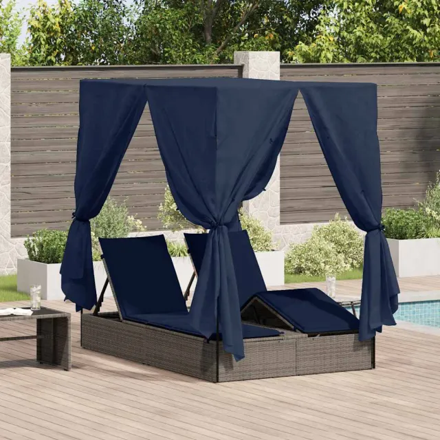 vidaXL Dubbele ligbed Zwart poly rattan Grijs