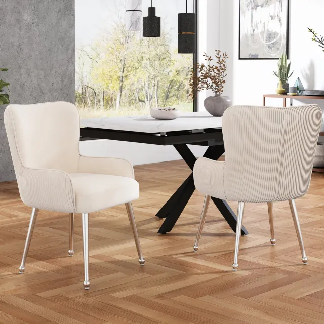 CHICFURN Eetkamerstoel - Met armleuningen - Metalen poten - Beige