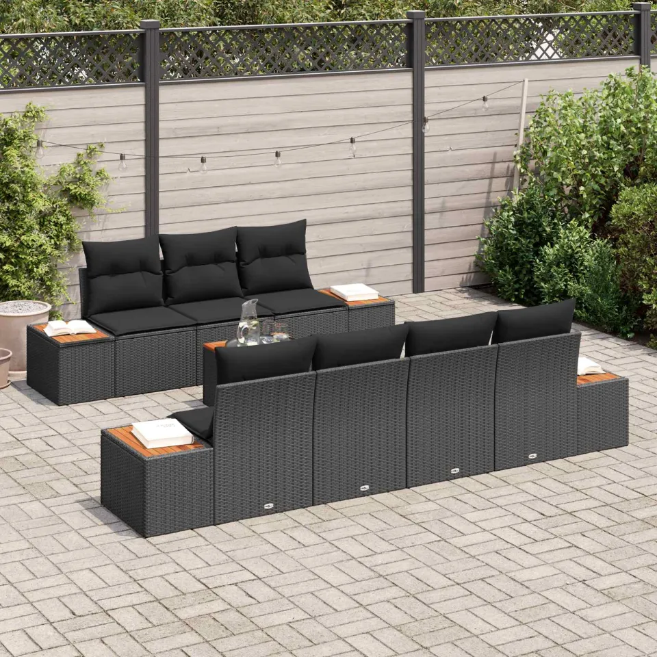 vidaXL Tuin Sofa Set 8 st Zwart Poly riet, foto 3