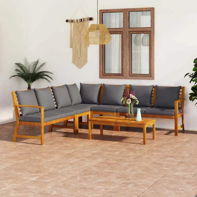 vidaXL 6-delige Loungeset met kussens massief acaciahout grijs, foto 2