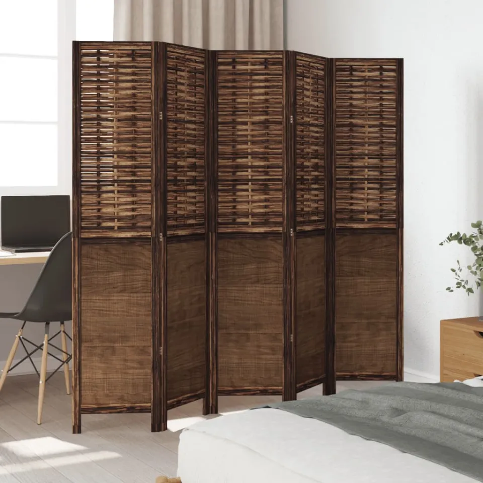 vidaXL Kamerscherm met 5 panelen massief paulowniahout donkerbruin bruin, foto 4