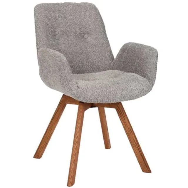 Invicta Interior Draaibare design stoel BALTIC grijs Boucle naturel eiken massief houten poten met armleuning - 44200 Zie omschrijving