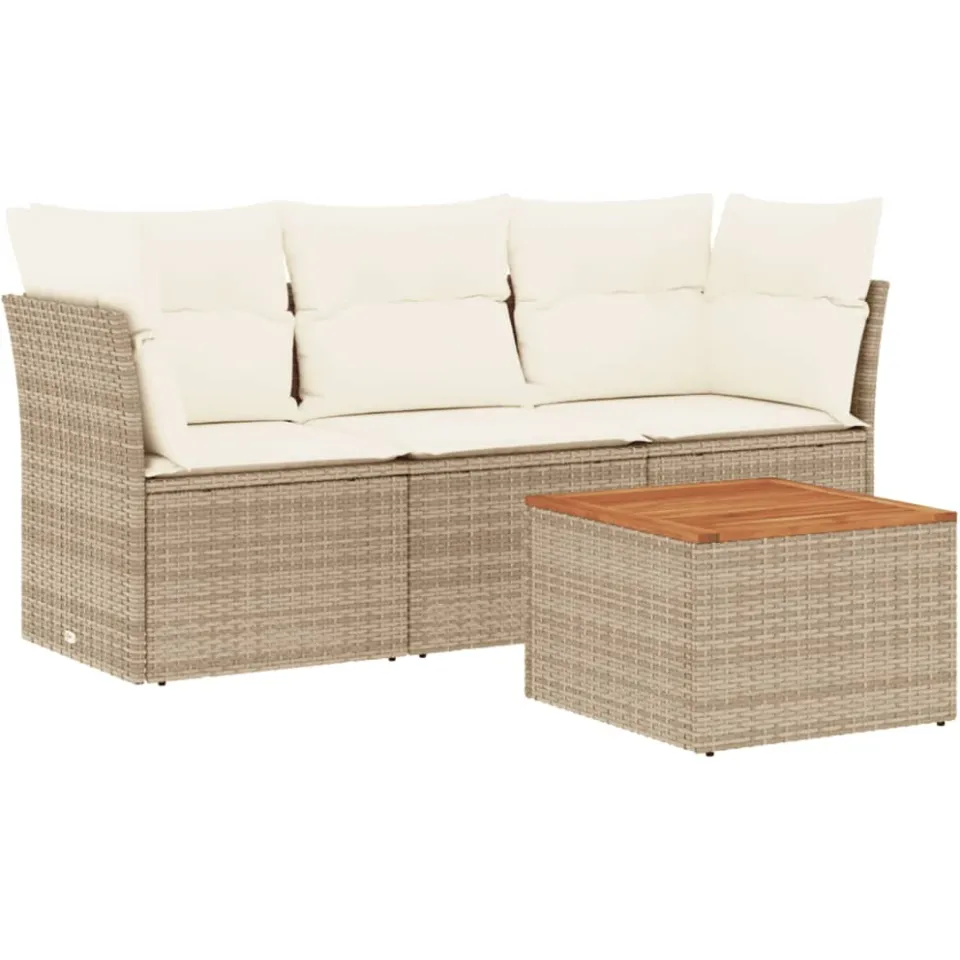 vidaXL 4-delige Loungeset met kussens poly rattan beige, foto 3