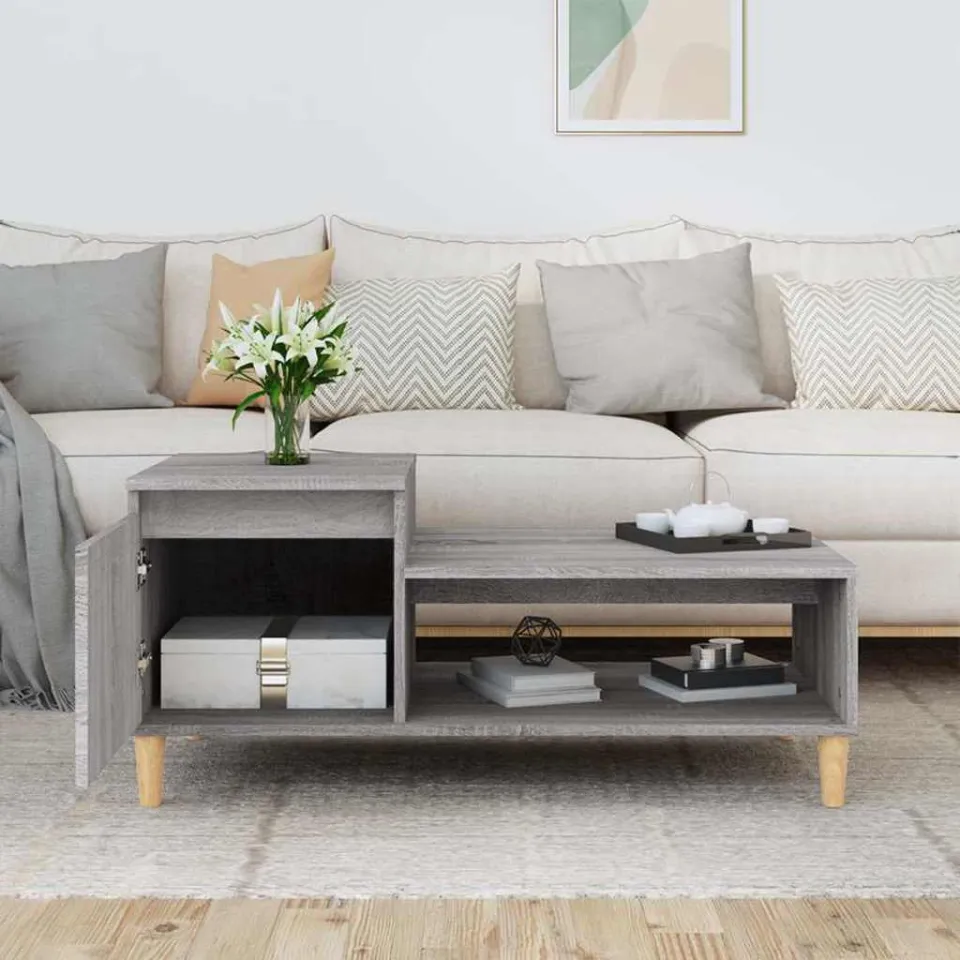 vidaXL Salontafel 100x50x45 cm bewerkt hout grijs sonoma, foto 3