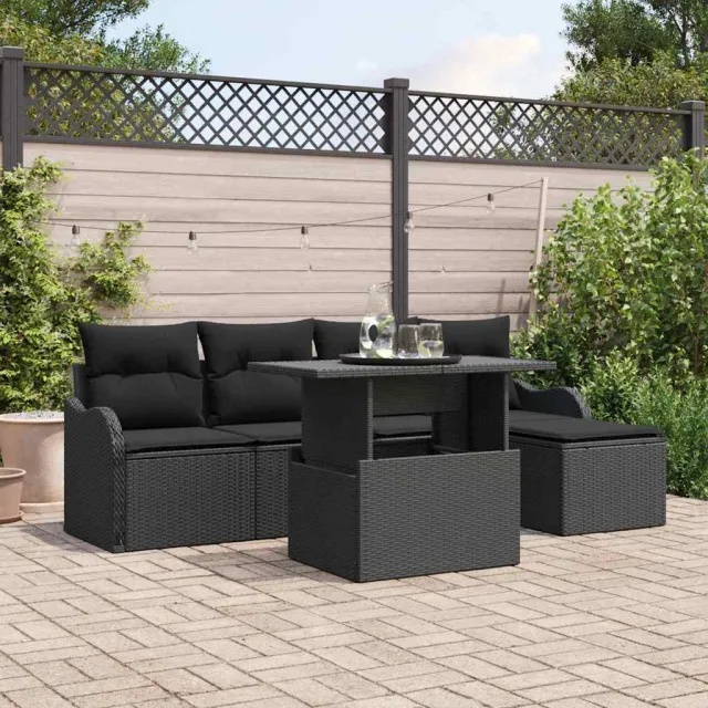 vidaXL Buiten Zitmeubelset 6 st Zwart Poly riet, foto 2