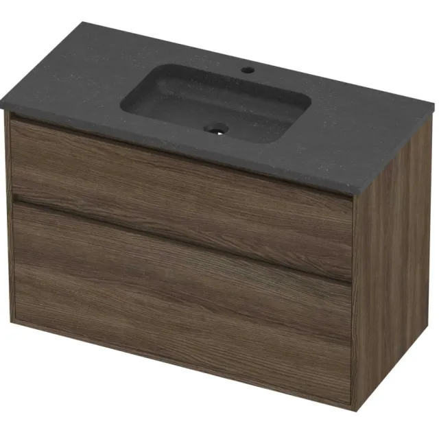 Proline Rollo Badmeubelset Hardsteen Elegant 2 Laden 100x46x67 cm Blue Stone Vital Oak Eiken