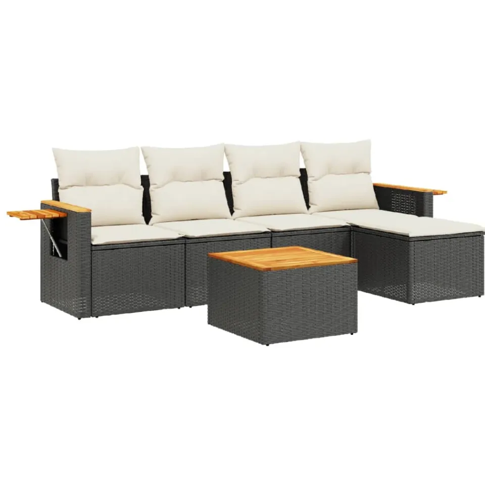 vidaXL 6-delige Loungeset met kussens poly rattan zwart, foto 3