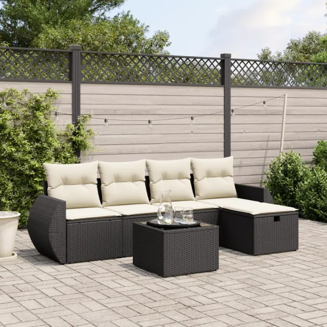 vidaXL 6-delige Loungeset met kussens poly rattan zwart, foto 2