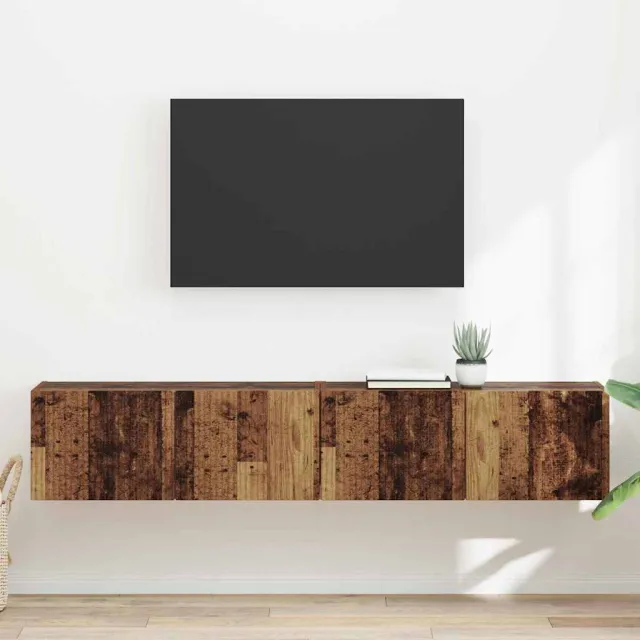 vidaXL TV Wandkast 2 st Oud hout Bewerkt hout Bruin