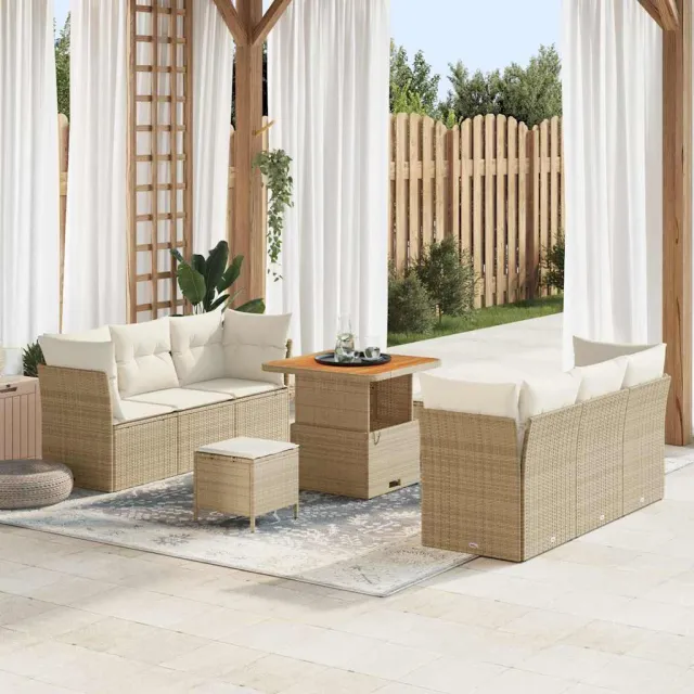 vidaXL Tuin Sofa Set 9 st Beige poly rattan, foto 2