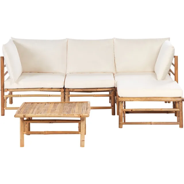 Beliani CERRETO - Loungeset 4-zits hoekbank - Gebroken wit - Bamboehout Bruin