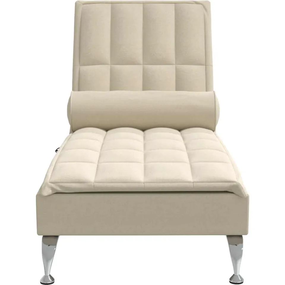 vidaXL Massage chaise longue met bolster stof crèmekleurig, foto 4