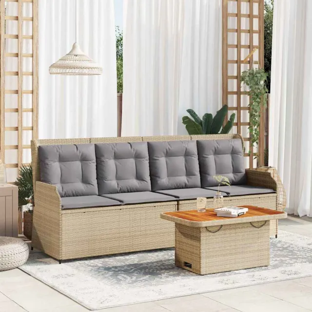 vidaXL 3-delige Loungeset met kussens poly rattan beige, foto 2