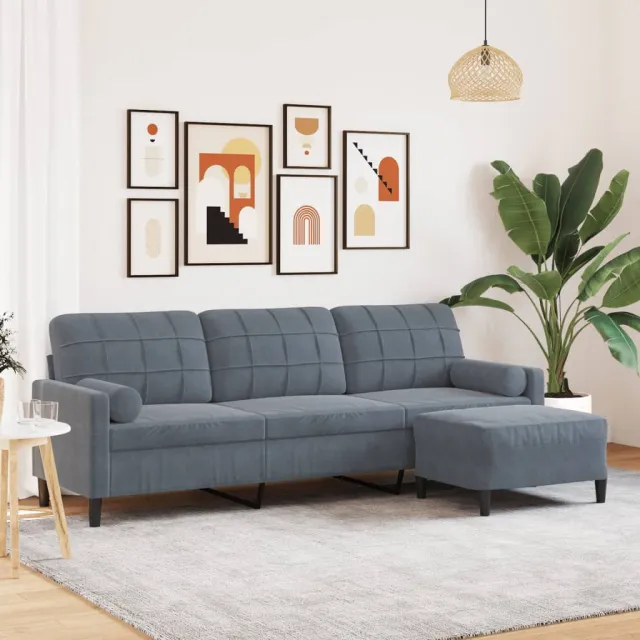 vidaXL Driezitsbank met voetenbank 210 cm stof donkergrijs