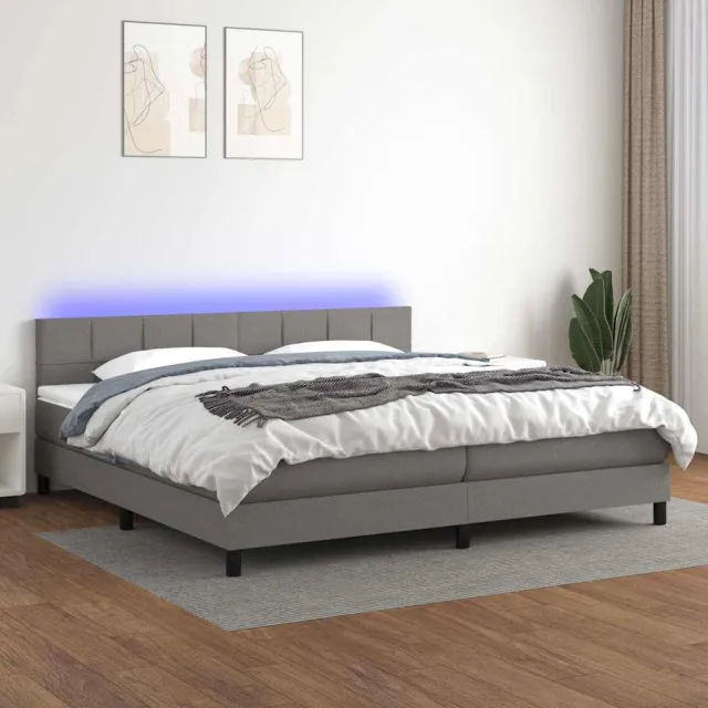 vidaXL Boxspring met matras en LED stof donkergrijs 200x200 cm grijs
