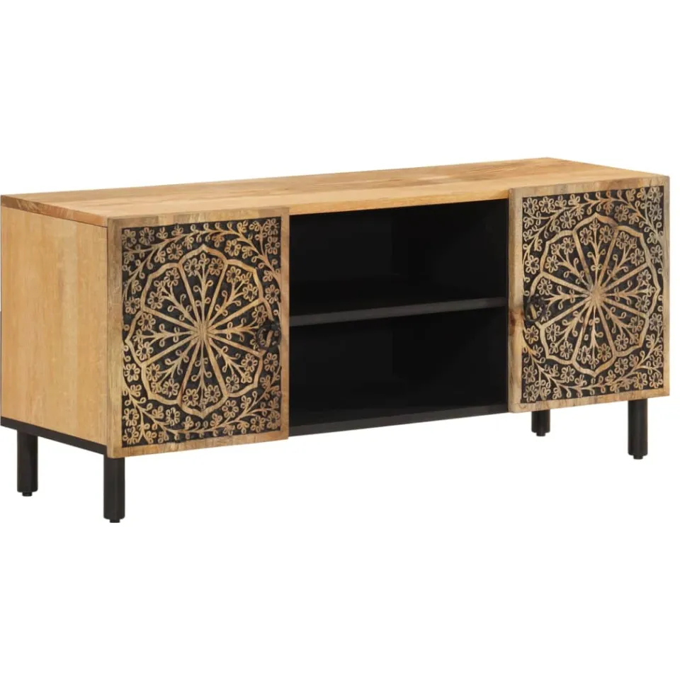 vidaXL Tv-meubel 105x33x46cm massief mangohout bruin, foto 3