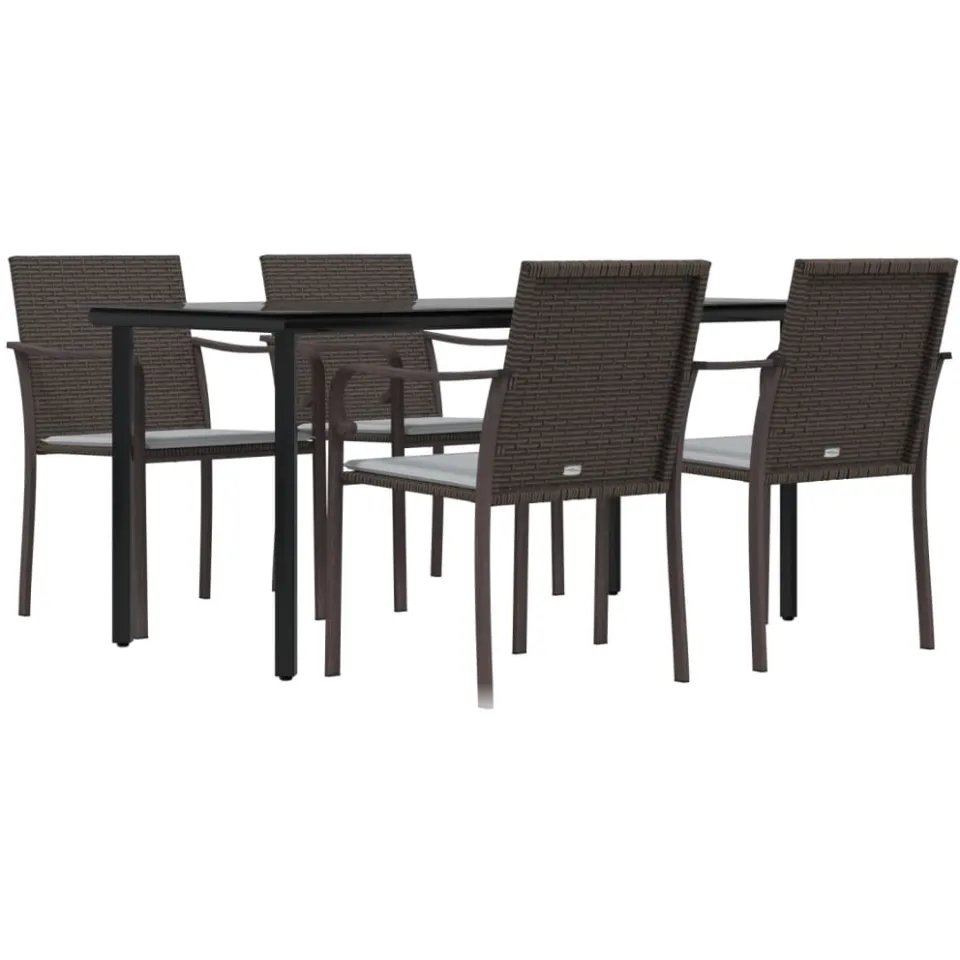 vidaXL 5-delige Tuinset met kussens poly rattan en staal Bruin