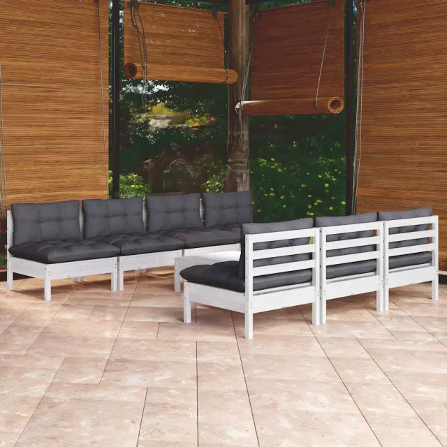 vidaXL 8-delige Loungeset met antracietkleurige kussens grenenhout, foto 2