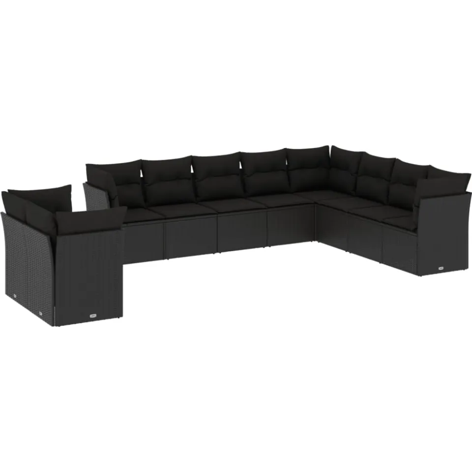 vidaXL 10-delige Loungeset met kussens poly rattan zwart, foto 3