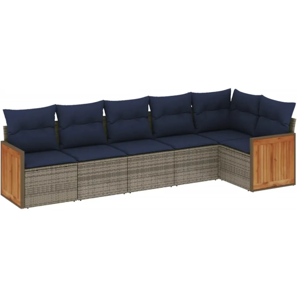 vidaXL 6-delige tuinbankset met kussens, grijs polyrotan, foto 3