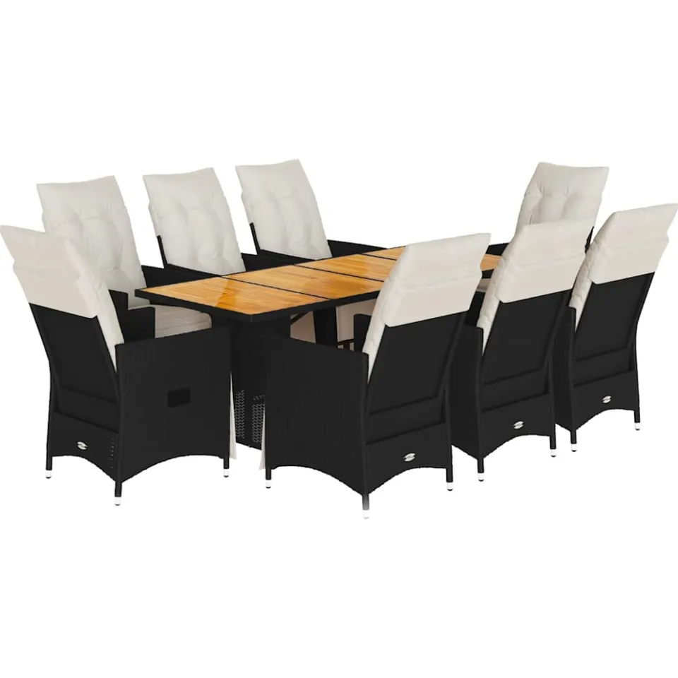 vidaXL 9-delige Tuinset poly rattan zwart
