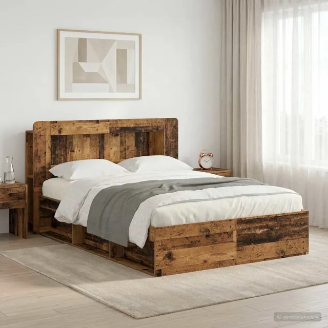 vidaXL Bedframe met opslag Oud hout 135 x 190 cm Bewerkt hout bruin