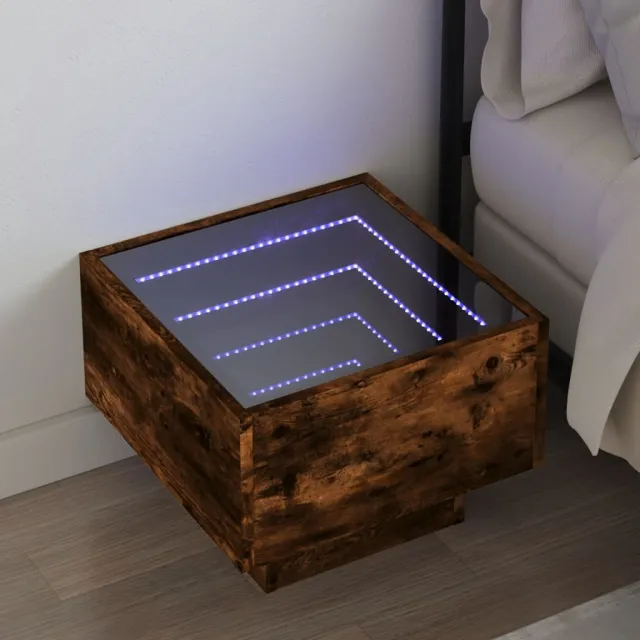 vidaXL Nachtkastje met Infinity LED 40x40x30 cm gerookt eikenkleurig Bruin