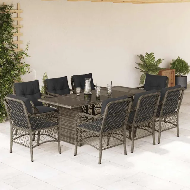 vidaXL 9-delige Tuinset met kussens poly rattan grijs, foto 2