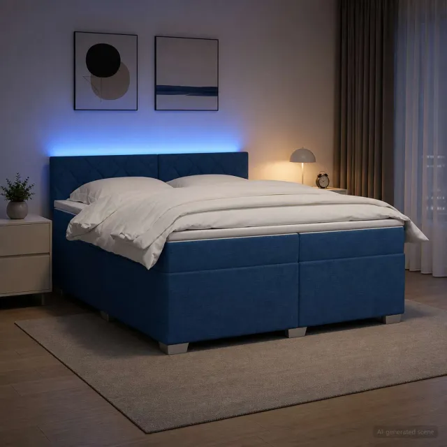vidaXL Boxspring Bed met Matras en LED Blauw 200 x 200 cm Stof