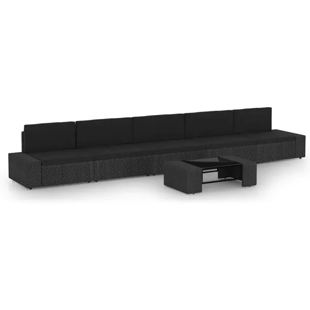 vidaXL 6-delige Loungeset met kussens poly rattan zwart