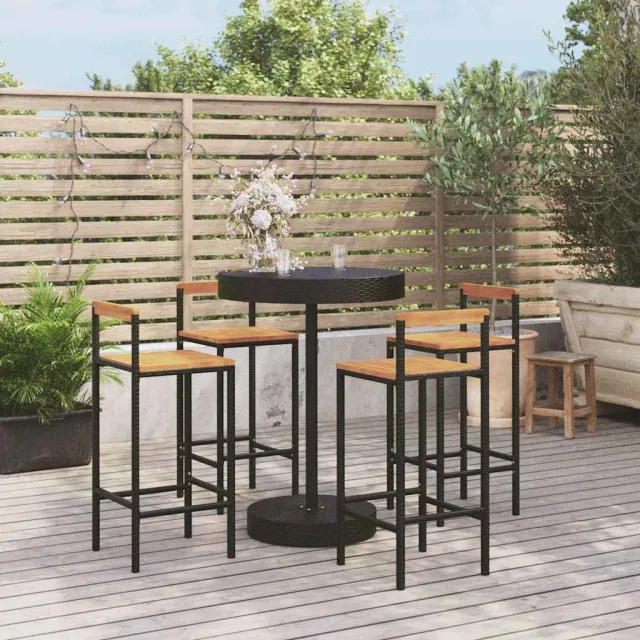 vidaXL 5-delige Tuinbarset poly rattan en massief acaciahout zwart, foto 2