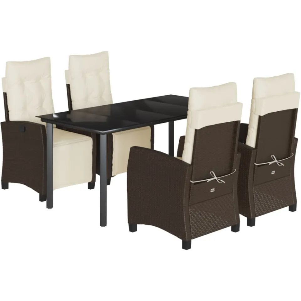 vidaXL 5-delige Tuinset met kussens poly rattan bruin, foto 3