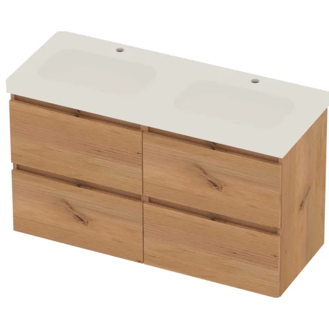 Basic-Line Moby 46 Badmeubelset Polystone 120x46x66 cm M46mwcwo2x602 Whisky Oak Mat Wit