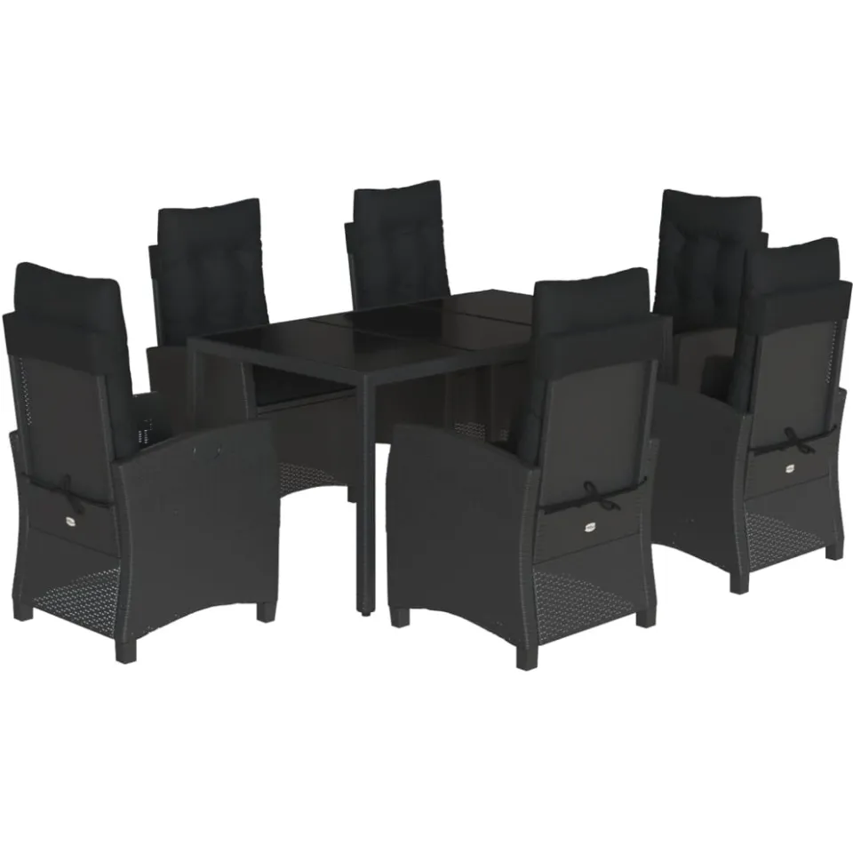 vidaXL 7-delige Tuinset met kussens poly rattan zwart