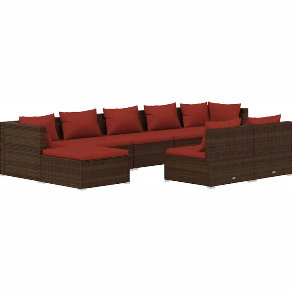 vidaXL 9-delige Loungeset met kussens poly rattan bruin, foto 3