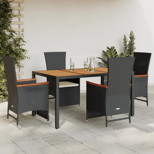 vidaXL 5-delige Tuinset met kussens poly rattan zwart, foto 2