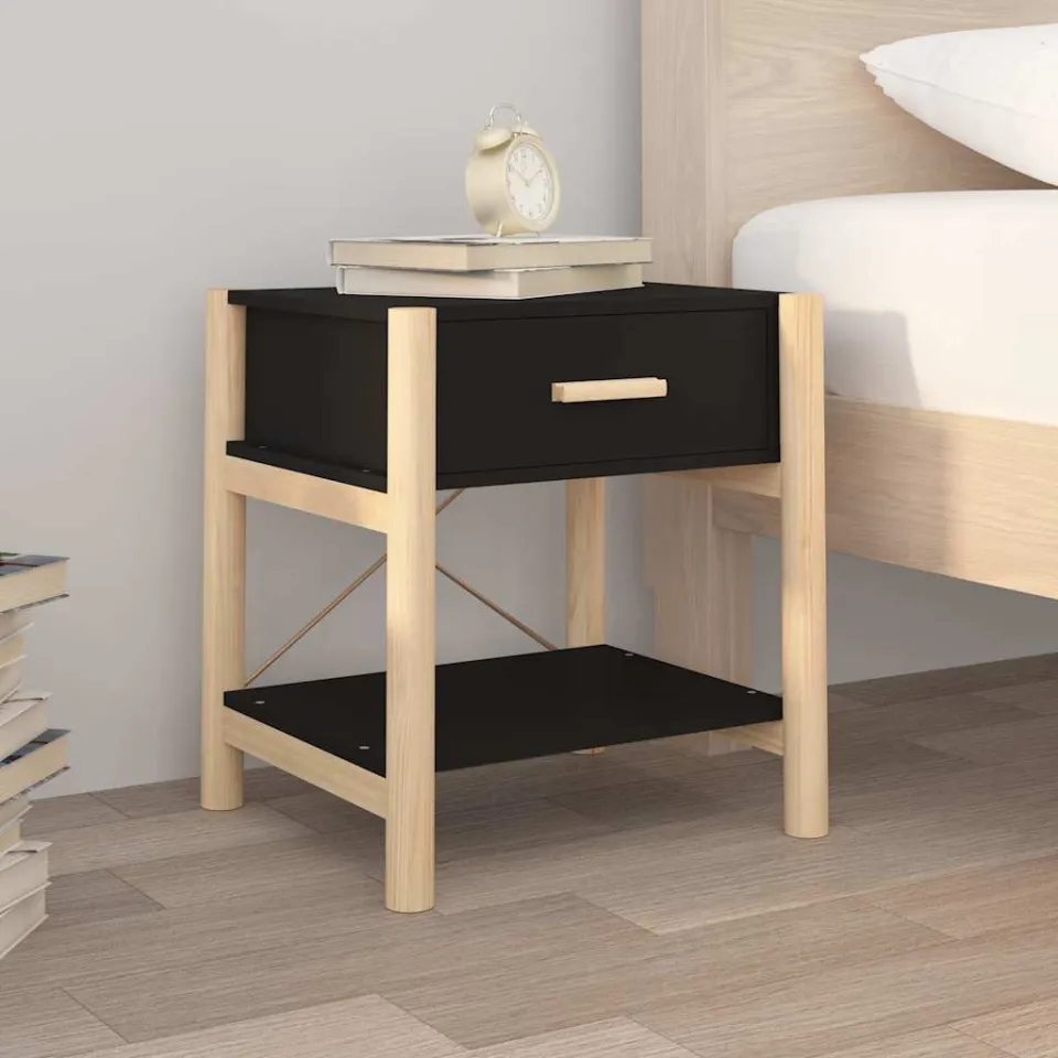vidaXL Nachtkastjes 2 st 42x38x45 cm bewerkt hout zwart, foto 3