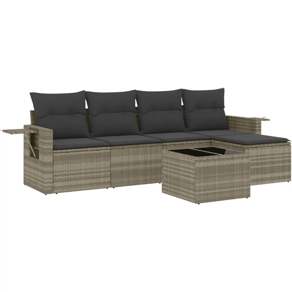 vidaXL 6-delige Loungeset met kussens poly rattan lichtgrijs grijs, foto 3
