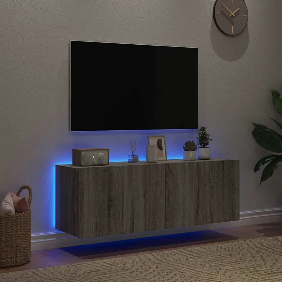 vidaXL Tv-wandmeubels met LED 2 st 60x35x41 cm grijs sonoma eiken, foto 3