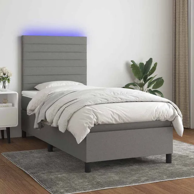vidaXL Boxspring met matras en LED stof donkergrijs 80x200 cm grijs