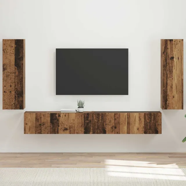 vidaXL TV Wandkast Set 4 st Oudhout Bewerkt hout Bruin
