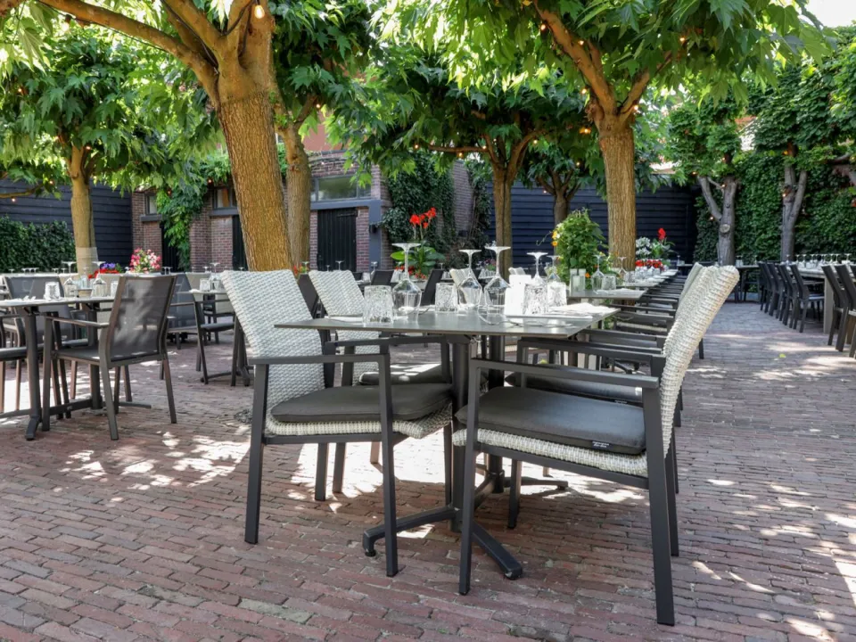Manifesto Furniture Manifesto Villongo/Canzo 140cm dining tuinset 5-delig stapelbaar inklapbaar grijs, foto 5