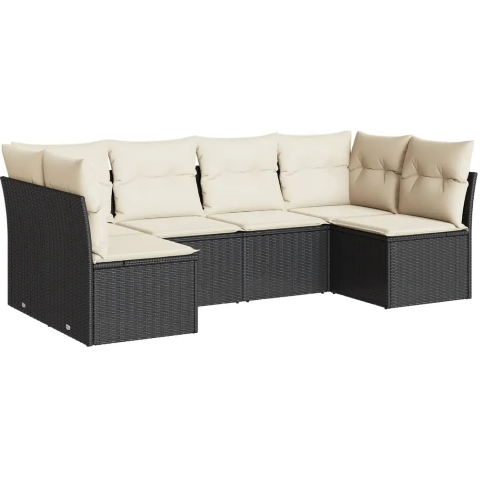 vidaXL 6-delige Loungeset met kussens poly rattan zwart, foto 3