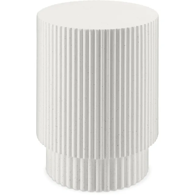 Tectake Ronde Bijzettafel Amira - Ø38 x 51 cm - Voor Binnen en Buiten - Betonlook - Groefstructuur - Weerbestendig Magnesiumoxide - Draagkracht 25 kg - Tafeltje voor bij de Bank of Stoel, Woonkamer, Tuin, Balkon - Inclusief Vloerbeschermers - Wit