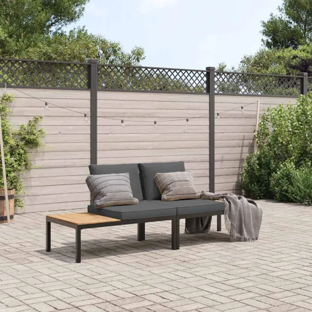 vidaXL 2-delige Loungeset met kussens aluminium zwart, foto 2